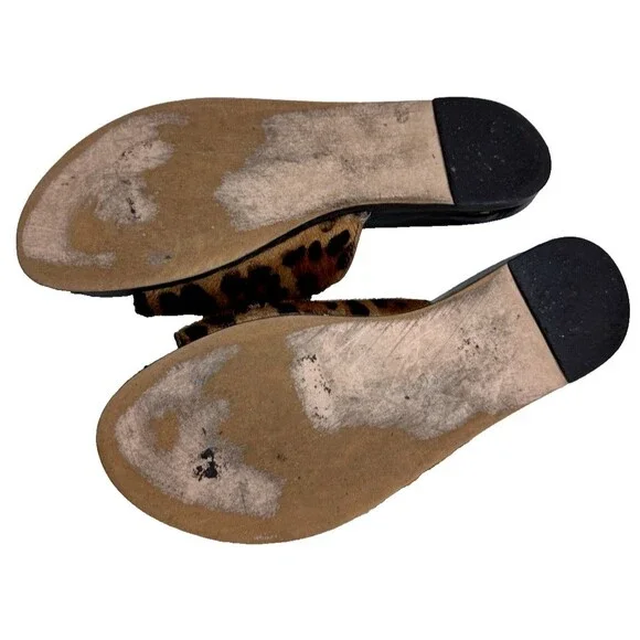 J Crew Leopard Calf Hair Slide Size 9 Summer‎ Vacation Beach Travel Resort-wear - Picture 7 of 9